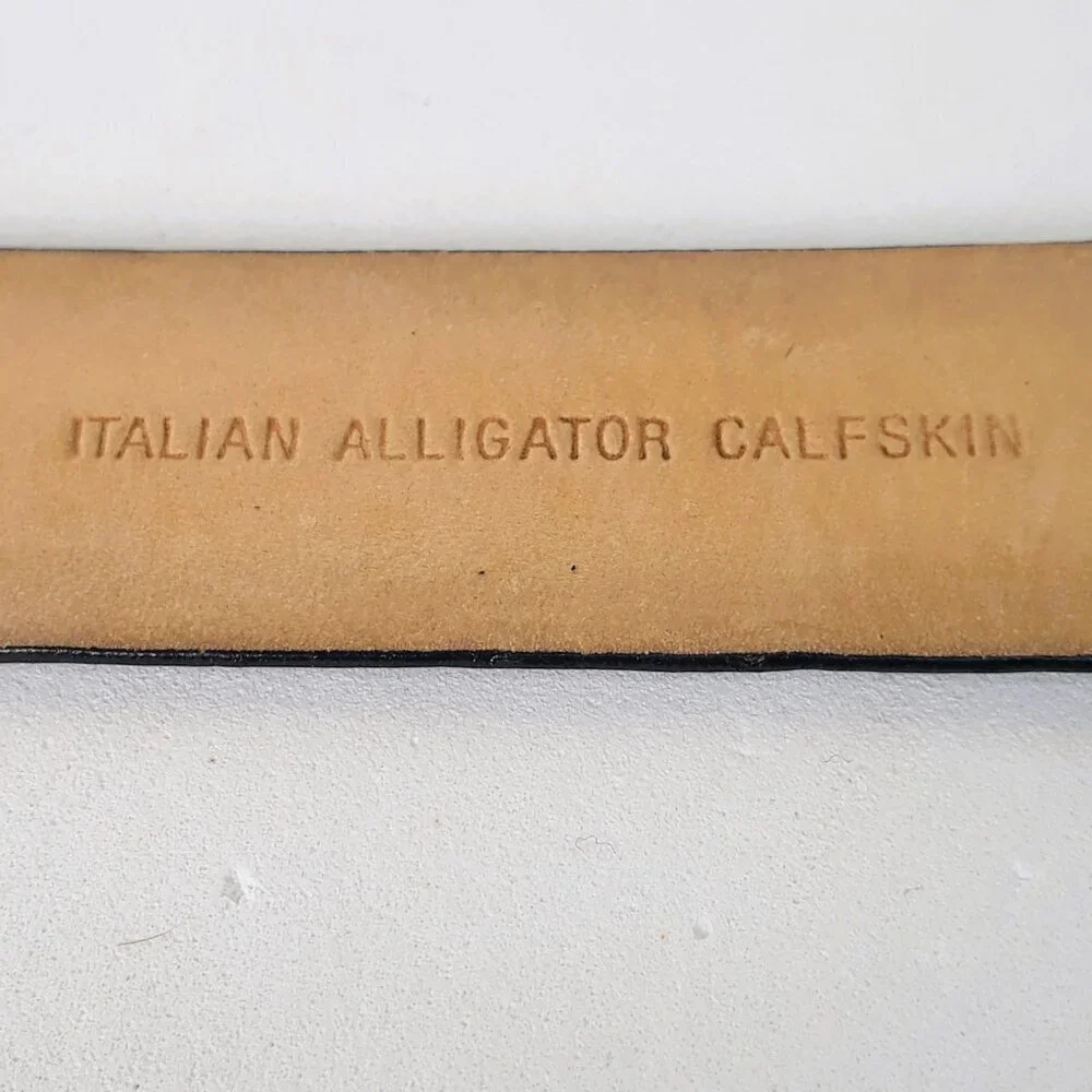 Italian Alligator Calfskin Leather Belt M Black Minimalist Office Old Money